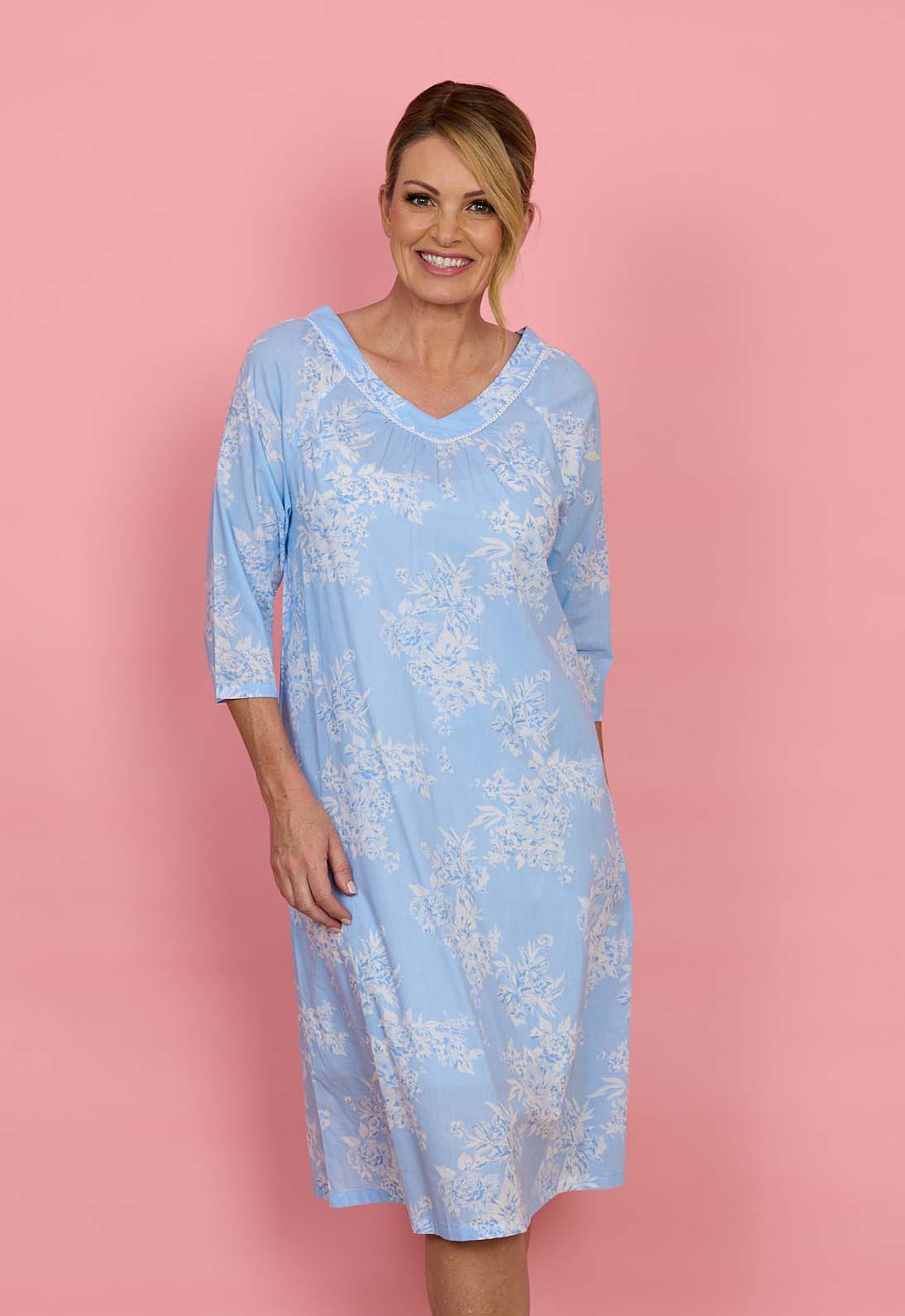 FCE556 Pretty Bouquet Toile Print 3/4 Sleeve Cambric Nightie 110